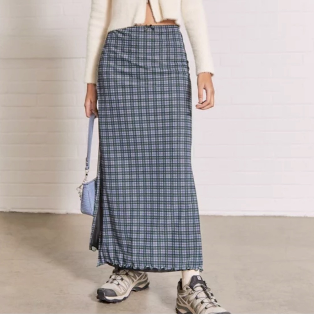 Urban Outfitters blue plaid casual pencil maxi skirt